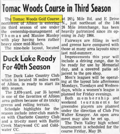 Tomac Woods Golf Course - Apr 22 1966 Article (newer photo)